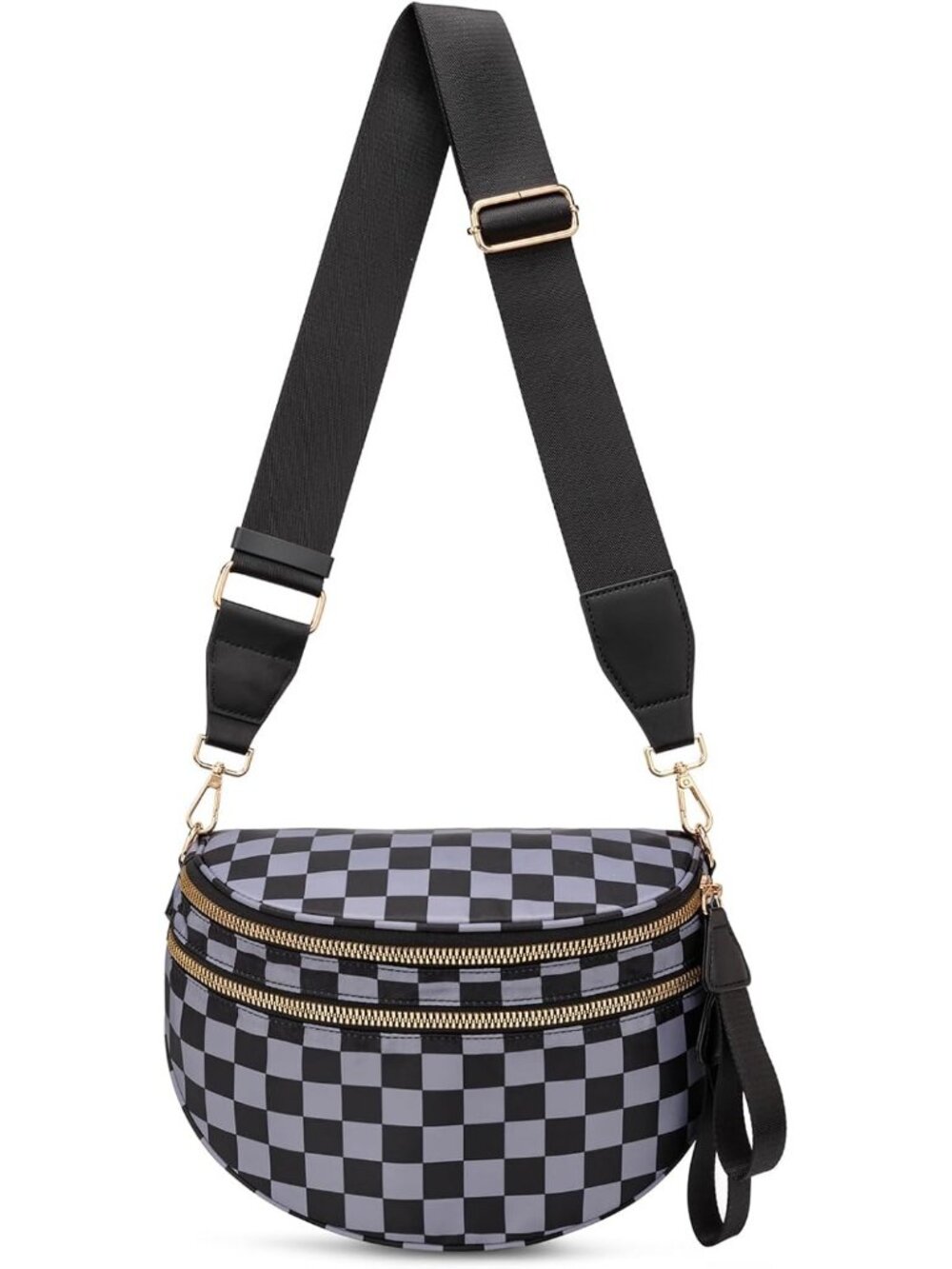 Women's Black Grey Pure Color Checkered Nylon Fanny Pack Travel Crossbody Bag